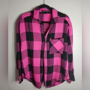 Sanctuary Pink and Black Plaid Button-Up Shirt‎